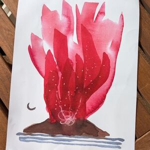 "Mount Etna Erupting", Watercolor Art From Italy